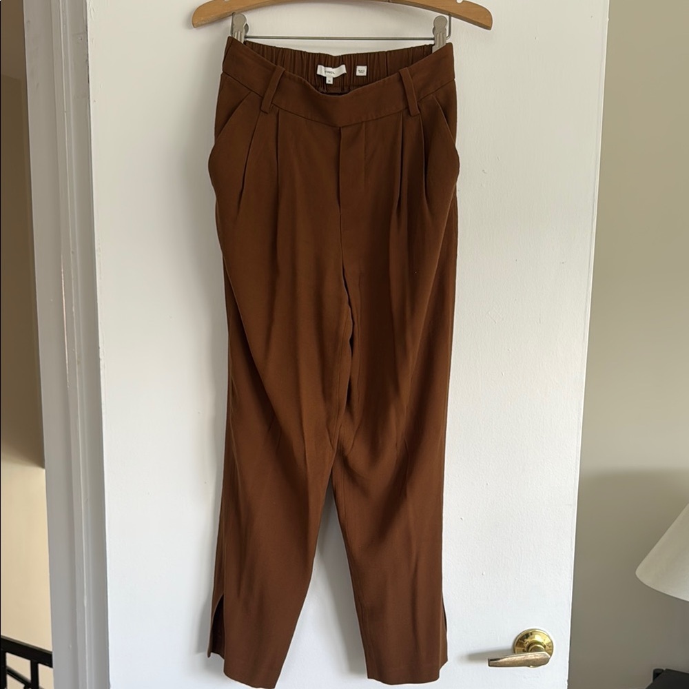 Vince Stove Pipe Pull On Brown Pleated Trousers